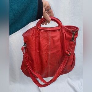 Latico Red Leather Tote Crossbody Bag | Dual Handle | Boho Satchel